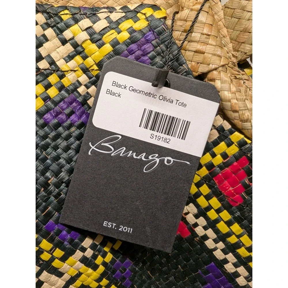Banago Blue Geometric Olivia Tote Handwoven Palm Leaf Beach Market Bag NWT
